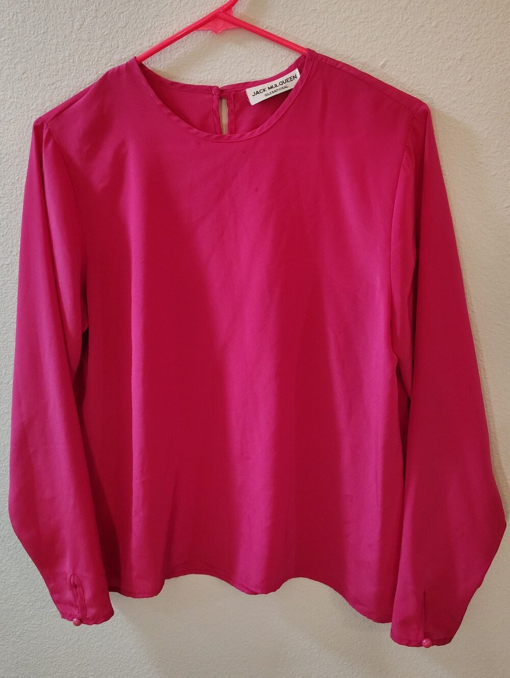 Jack Mulqueen Silk Sational Electric Fuchsia Pink 100% Silk Top ~ Size Medium